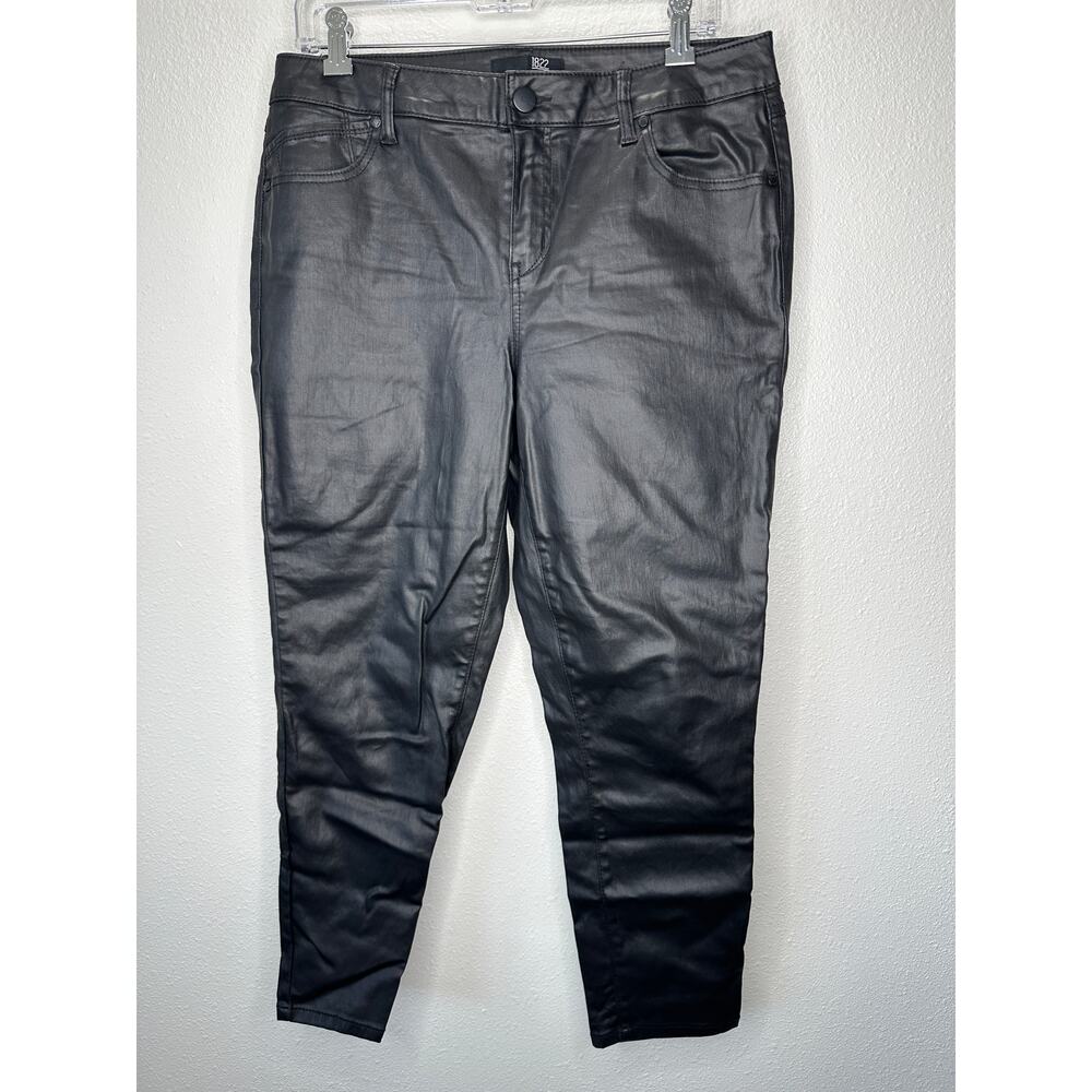 1822 Denim Black Shimmer Leatherette Skinny Pant 30 P / 10 P - Picture 3 of 16